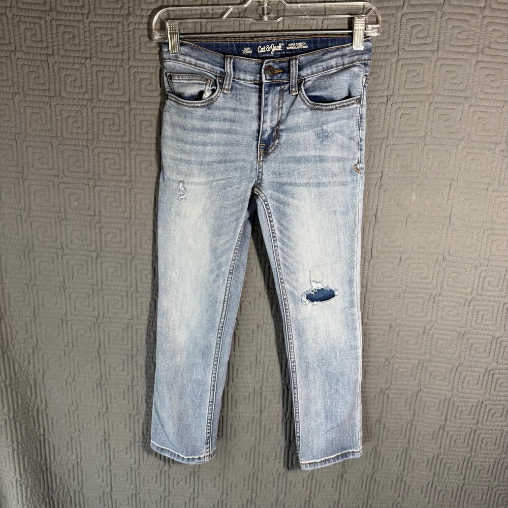 Cat & Jack Jeans Boys Size 8 Blue Slim Super Stretch Adjustable Waist